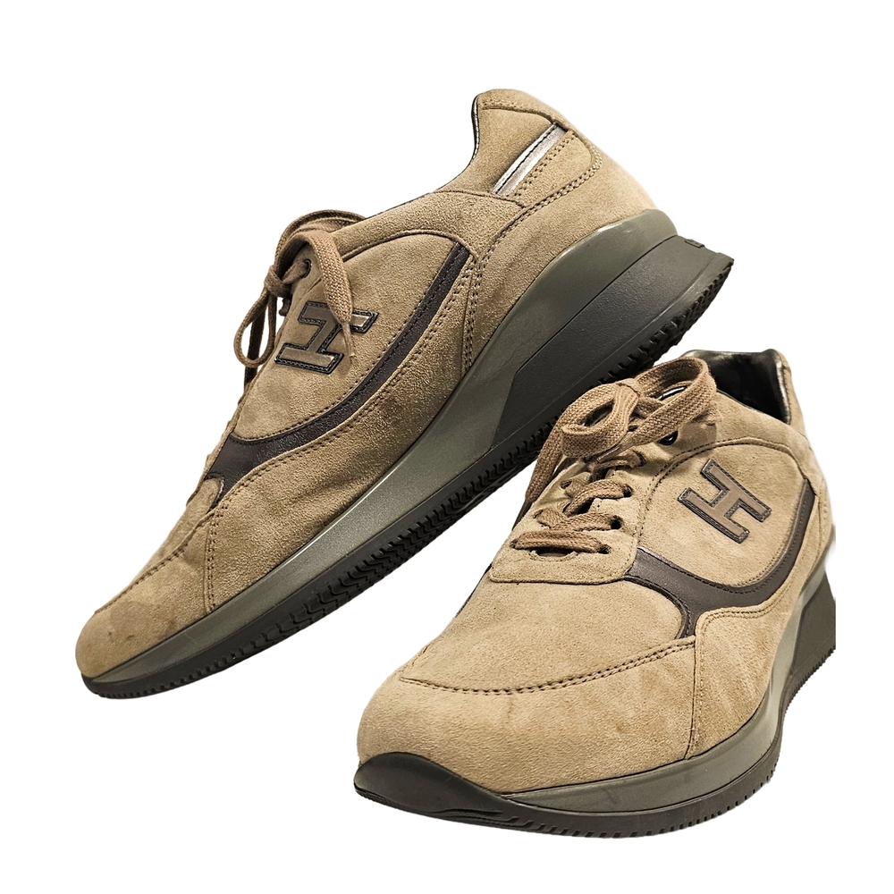 [Hogan]Women Interactive Luxury Sneakers Beige/Brown Seude Women Sz 10